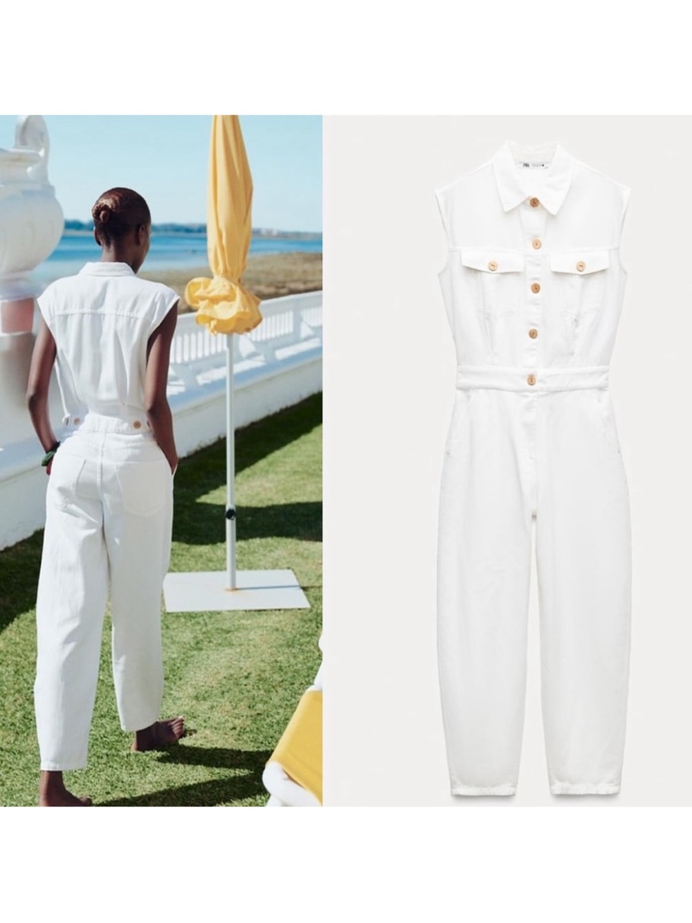 Zara NWT sleeveless balloon leg jumpsuit white 8119/326